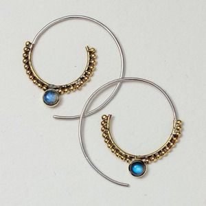 New Fair Trade Diadem Spiral Earrings Brass, sterling, labradorite